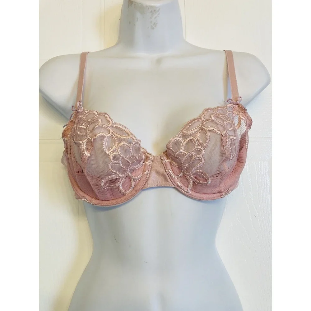 Wacoal 65781 Seductress‎ Semi Demi Sheer Floral Embroidered Bra Size 34B Pink